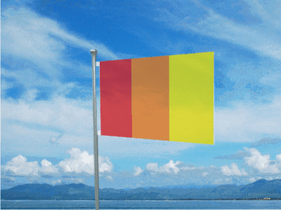 A animated flag gif. The flag is the raytopian flag is is a tri color of red orange and yellow.
