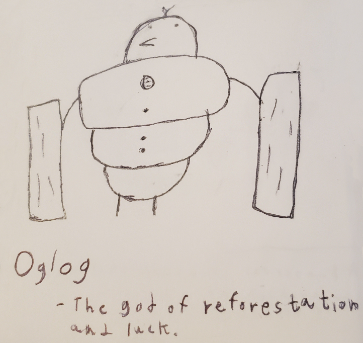 A image of Oglog who is a Snowman with short stubby legs and arms that are large tree stumps.
