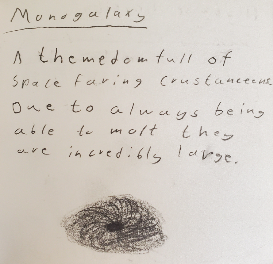 A description of the Monogalaxy themedom and a drawing of it which looks like a incredibly dense sprial galaxy.