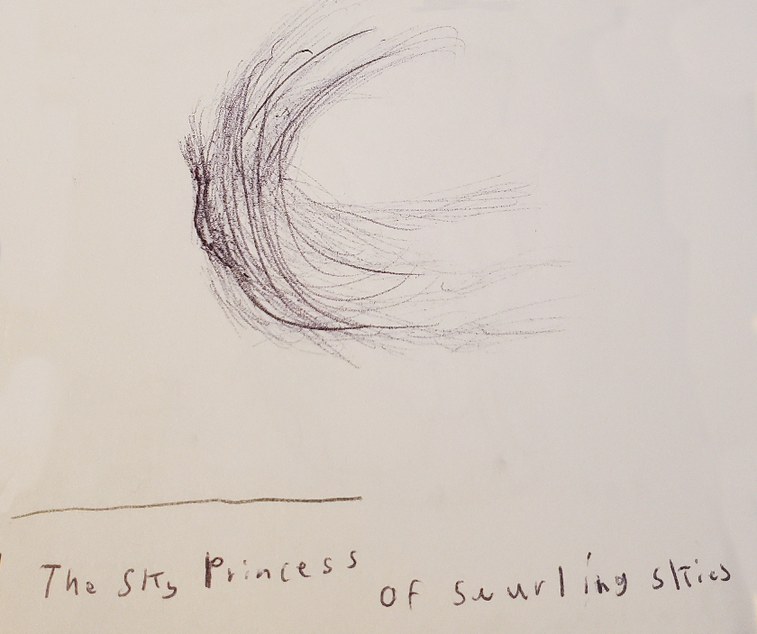 A page which has the Sky Princess of Swurling Skies on it, who has a wispy cloud appearance. 
